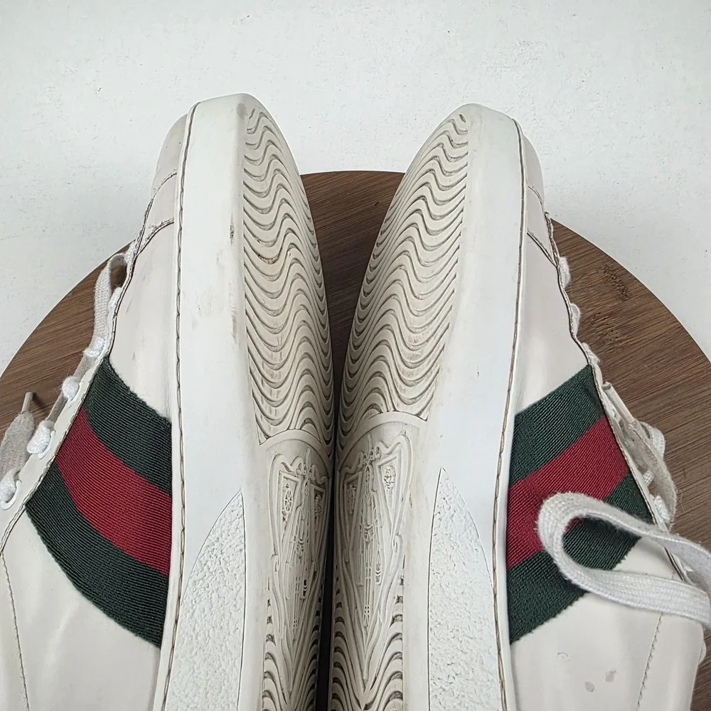 Gucci Shoes Mens Size 11 White Leather Ace GG Apple Low Top Sneakers Italy